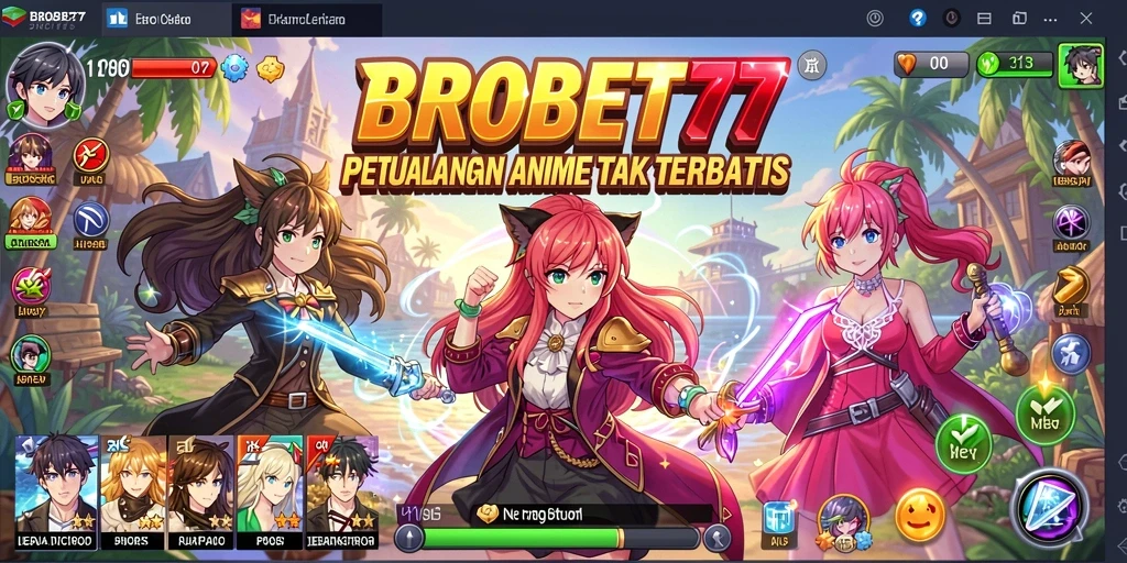 Screenshot utama BROBET77 menampilkan pertarungan karakter anime yang seru.
