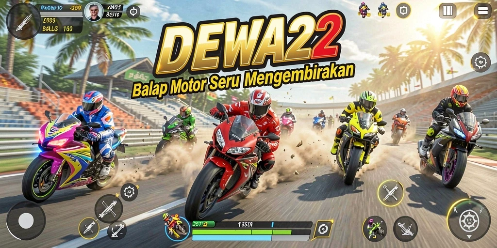 Gameplay DEWA22 dengan balapan motor yang seru dan menarik.