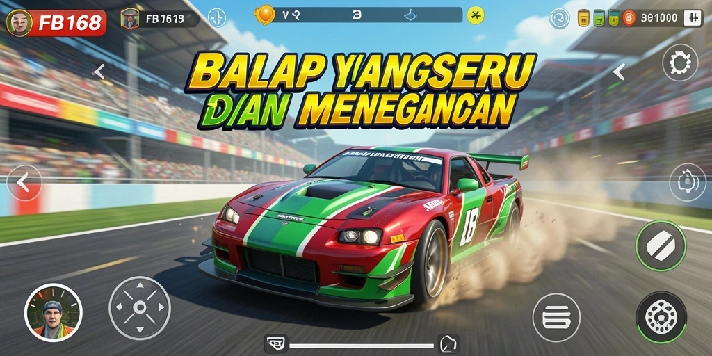 Screenshot utama FB168 menampilkan balapan yang seru di lintasan yang menantang.