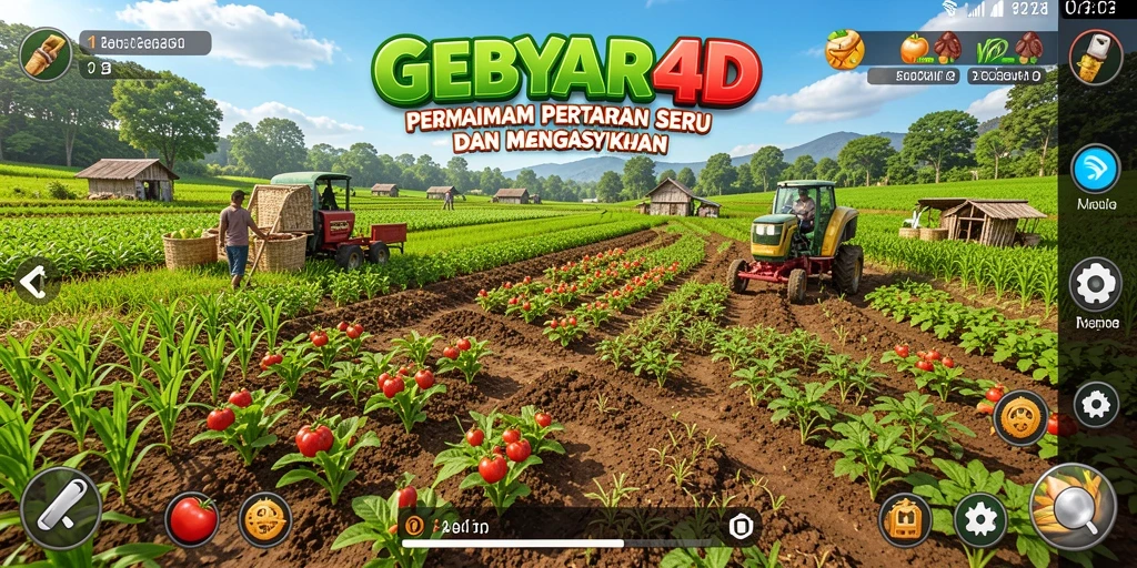 Tampilan gameplay GEBYAR4D saat bertani di lahan hijau.
