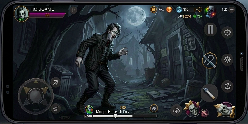 Tampilan gameplay HOKIGAME yang menyeramkan dan mencekam.