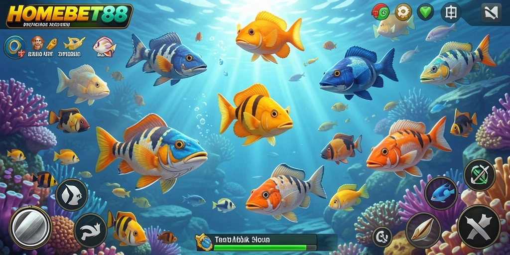 Tampilan gameplay seru dalam game Tembak Ikan HOMEBET88.