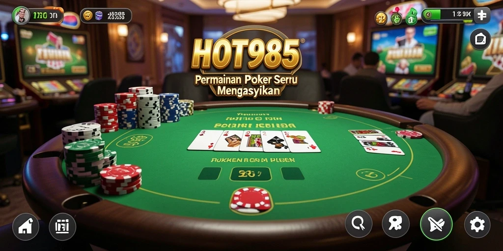 Tampilan utama gameplay poker yang seru dan interaktif.