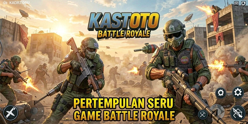 Screenshot KASTOTO menunjukkan aksi intens dalam pertempuran Battle Royale.