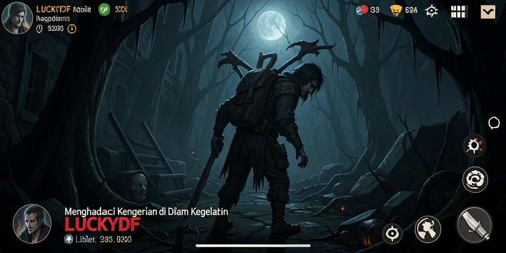 Tampilan gameplay menegangkan saat menjelajahi kegelapan LUCKYDF.