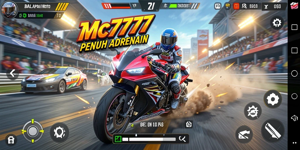 Tampilan gameplay menarik dari MC777 yang menunjukkan aksi balapan motor.