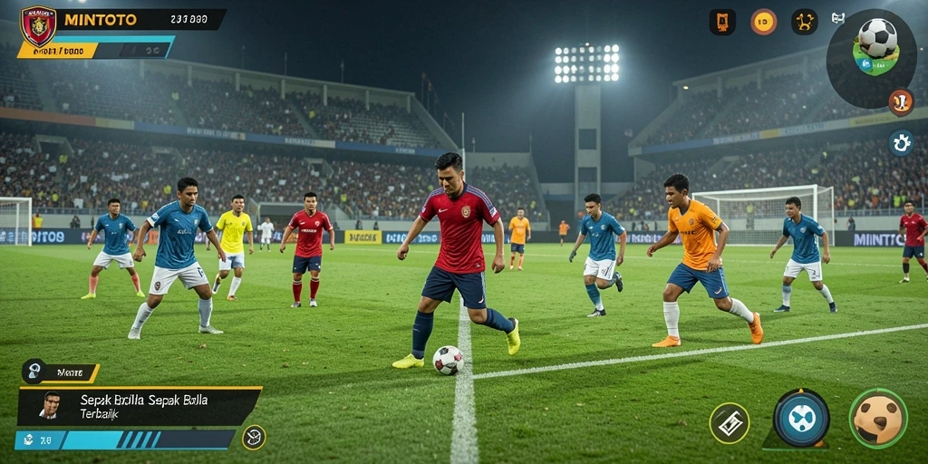 Tampilan utama game MINTOTO dengan aksi sepak bola yang mendebarkan.