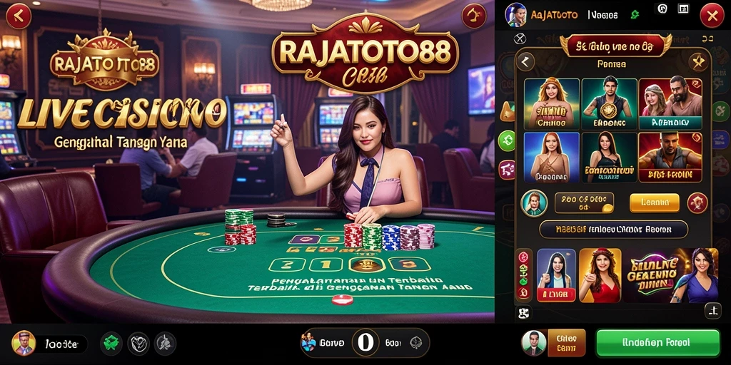 Screenshot gameplay <strong>RAJATOTO88</strong> menampilkan dealer langsung yang interaktif.