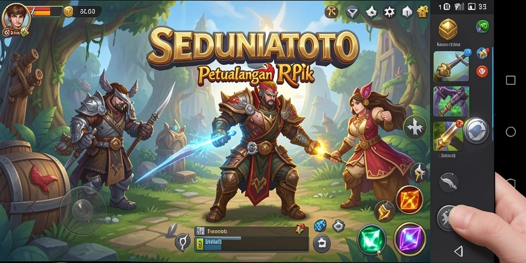 Screenshot utama SEDUNIATOTO menampilkan aksi pertempuran yang seru dalam dunia RPG.