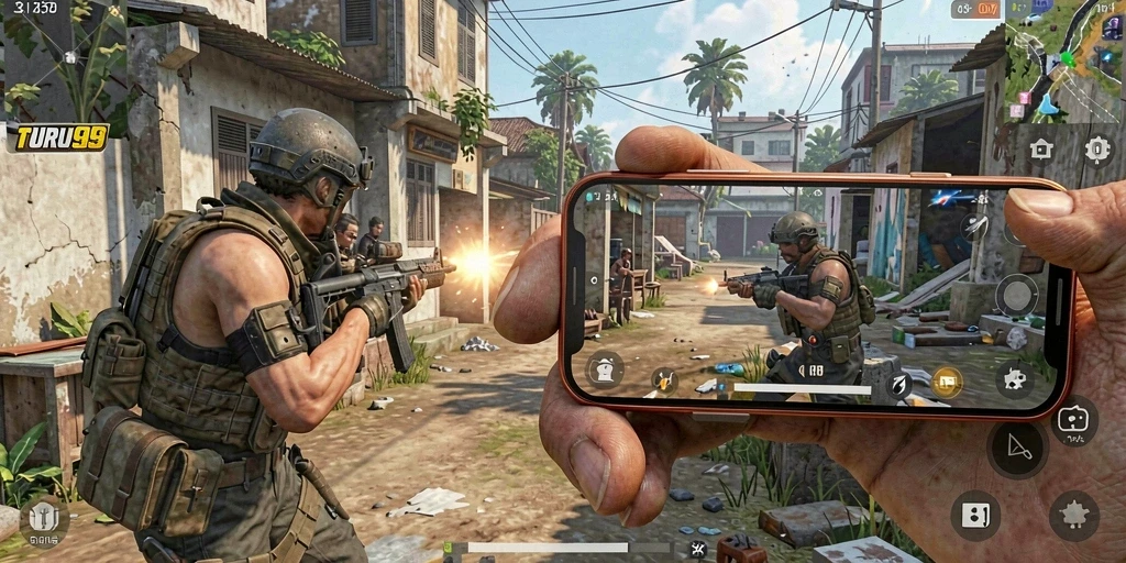 Screenshot dari gameplay TURU99 yang menunjukkan aksi Battle Royale yang mendebarkan.